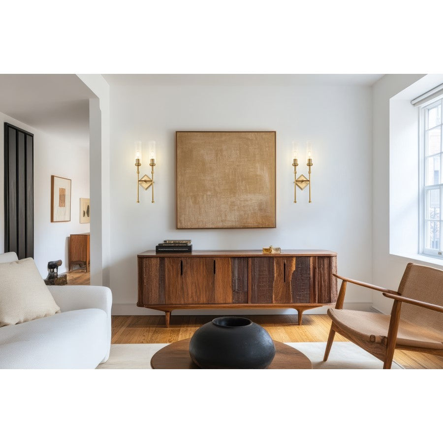 Z-Lite Esme 2 Light Wall Sconce, Modern Gold/Clear