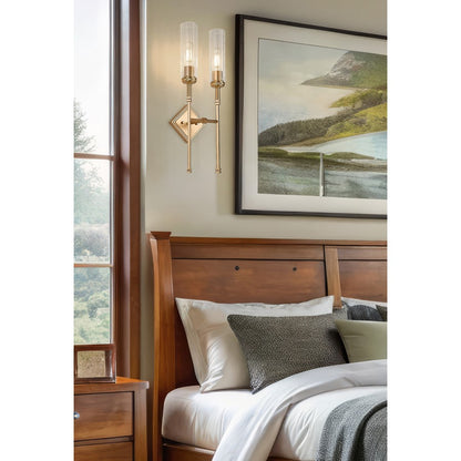 Z-Lite Esme 2 Light Wall Sconce, Modern Gold/Clear