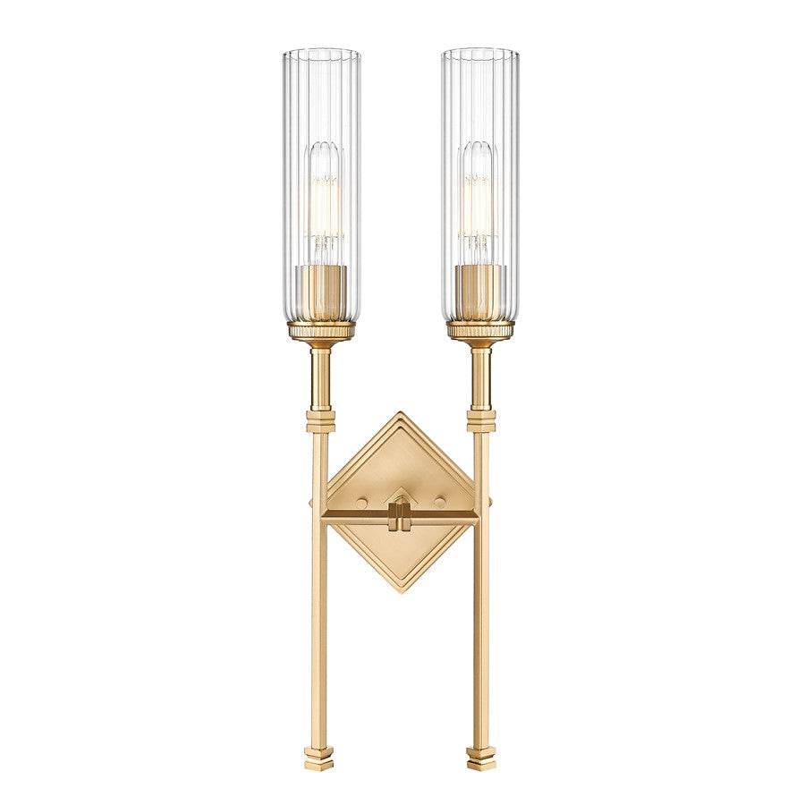 Z-Lite Esme 2 Light Wall Sconce, Modern Gold/Clear
