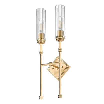 Z-Lite Esme 2 Light Wall Sconce, Modern Gold/Clear