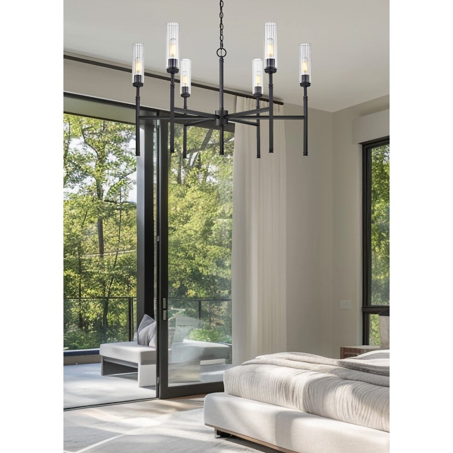 Z-Lite Esme 6 Light Chandelier, Matte Black/Clear