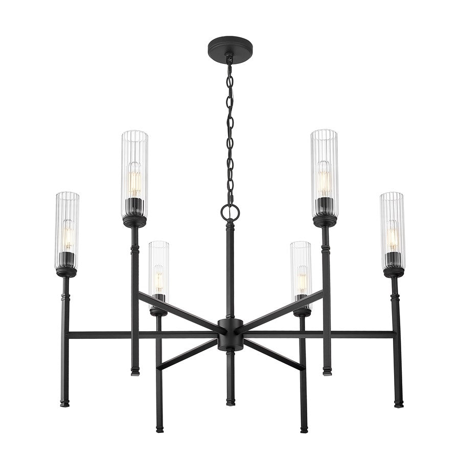Z-Lite Esme 6 Light Chandelier, Matte Black/Clear