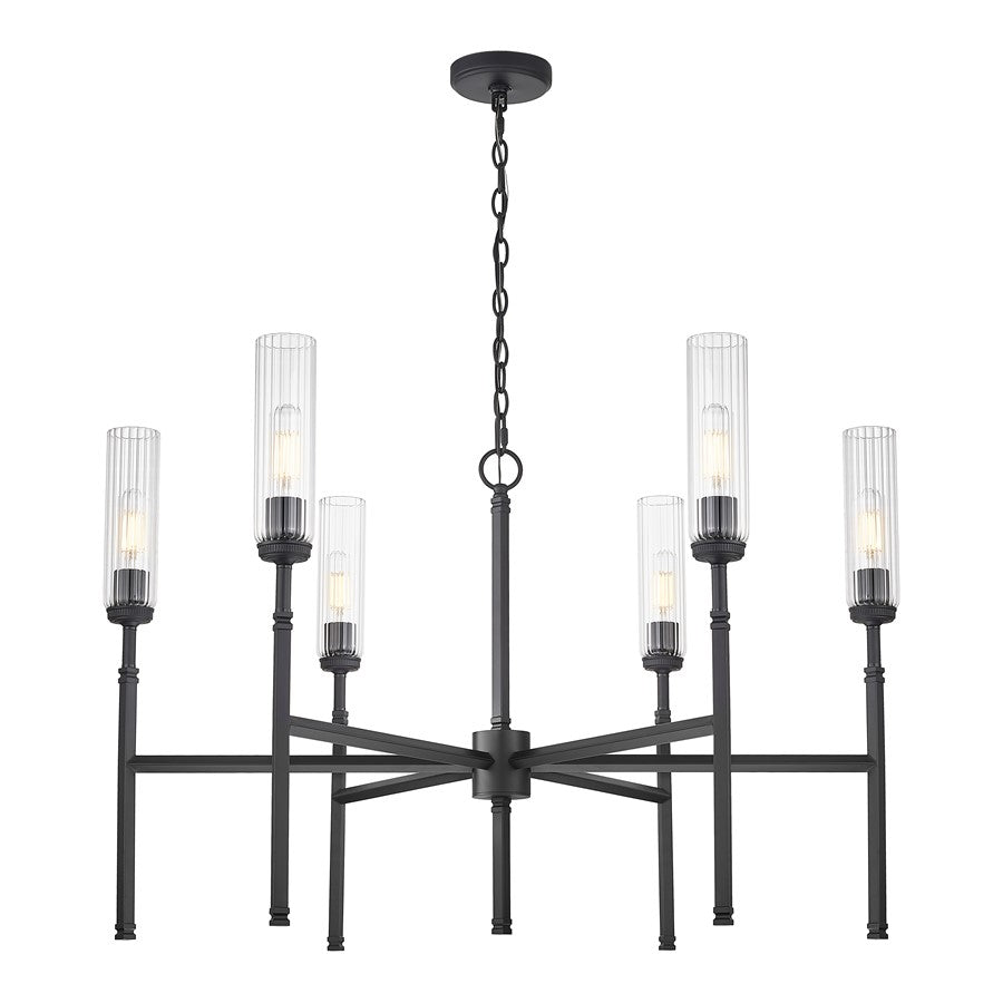 Z-Lite Esme 6 Light Chandelier, Matte Black/Clear