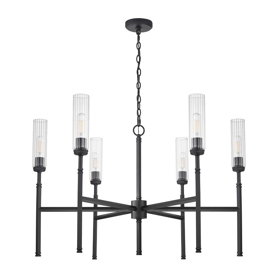 Z-Lite Esme 6 Light Chandelier, Matte Black/Clear