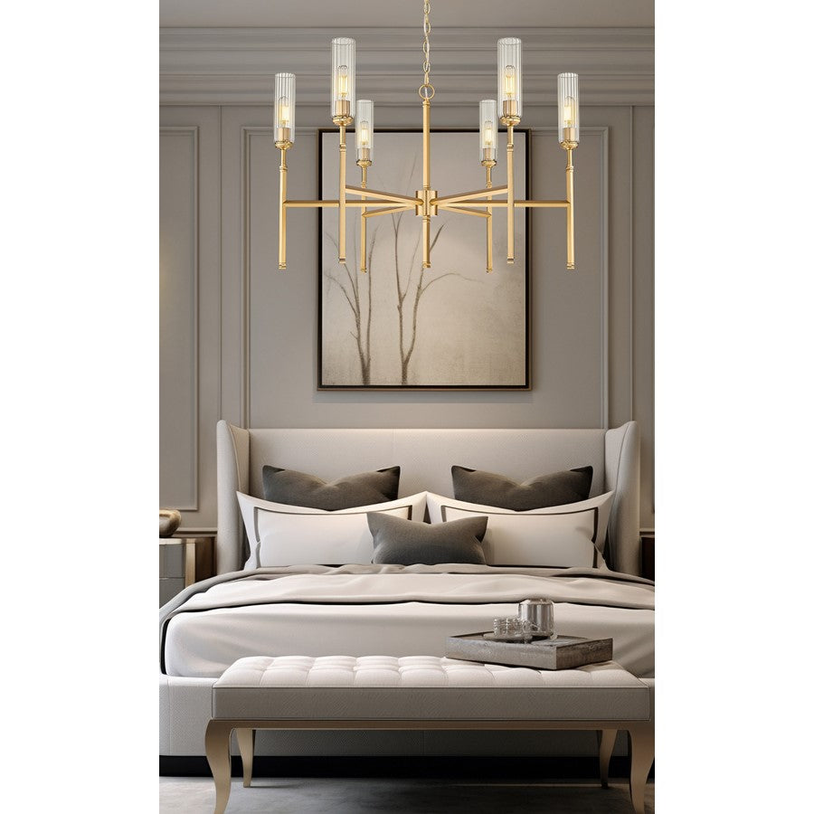 Z-Lite Esme 6 Light Chandelier, Modern Gold/Clear