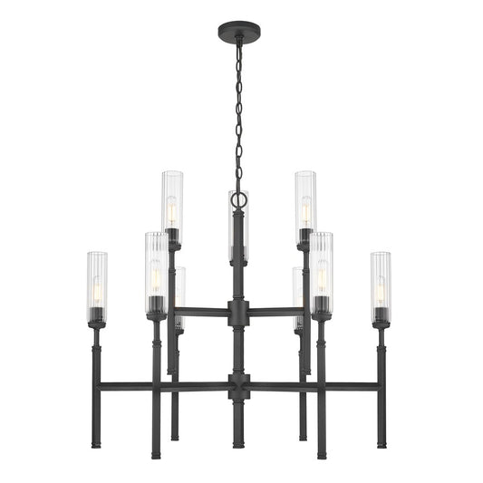 Z-Lite Esme 9 Light Chandelier, Matte Black/Clear - 3047-9MB