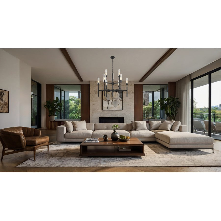 Z-Lite Esme 9 Light Chandelier, Matte Black/Clear