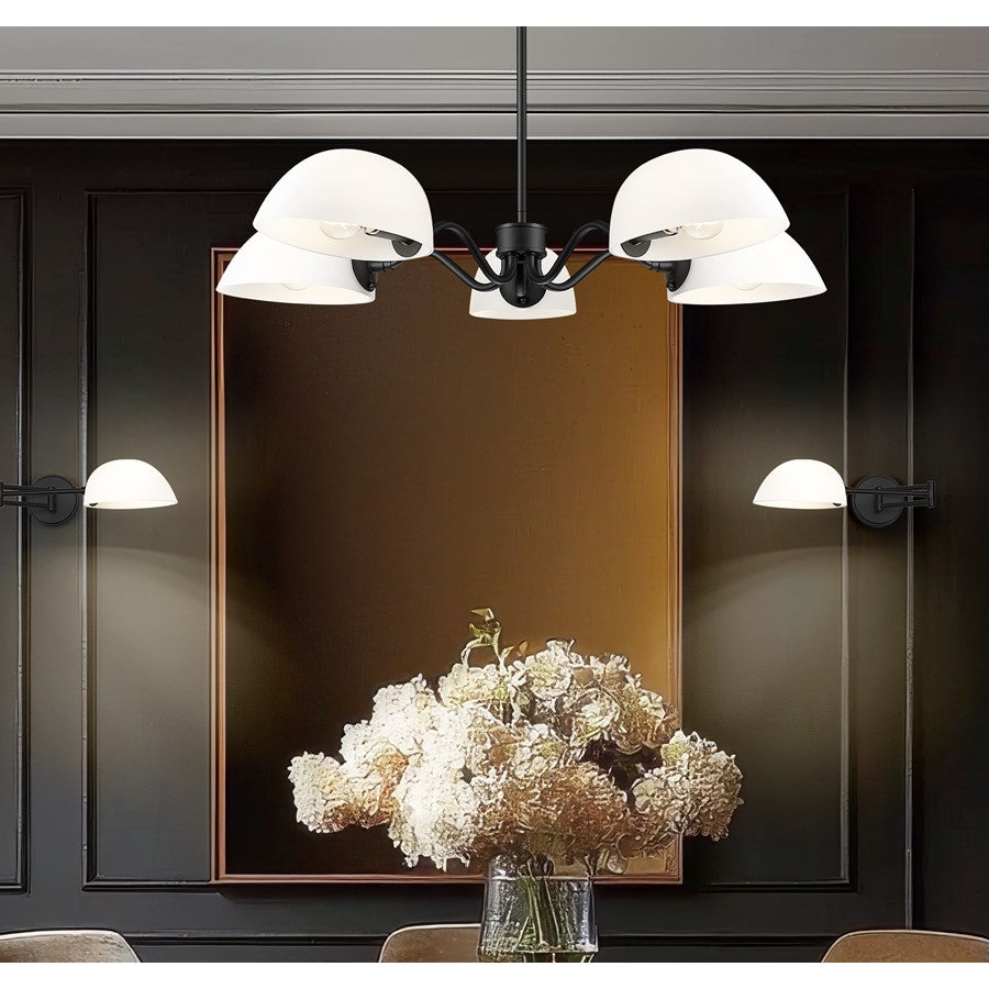 Z-Lite Breton 5 Light Chandelier, Matte Black/White