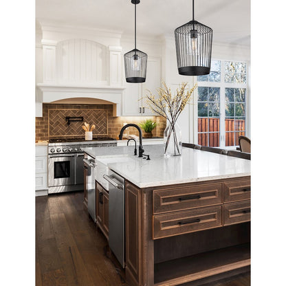 1 Light Pendant, Matte Black/Clear