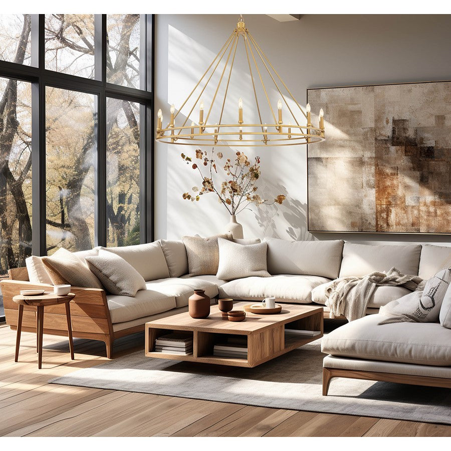 Z-Lite Dennison 60in 16-Light Chandelier | Transitional Signature Brass Steel | Dining Room & Great Room | 60 x 60 x 49 in | Model 4005-16SBR