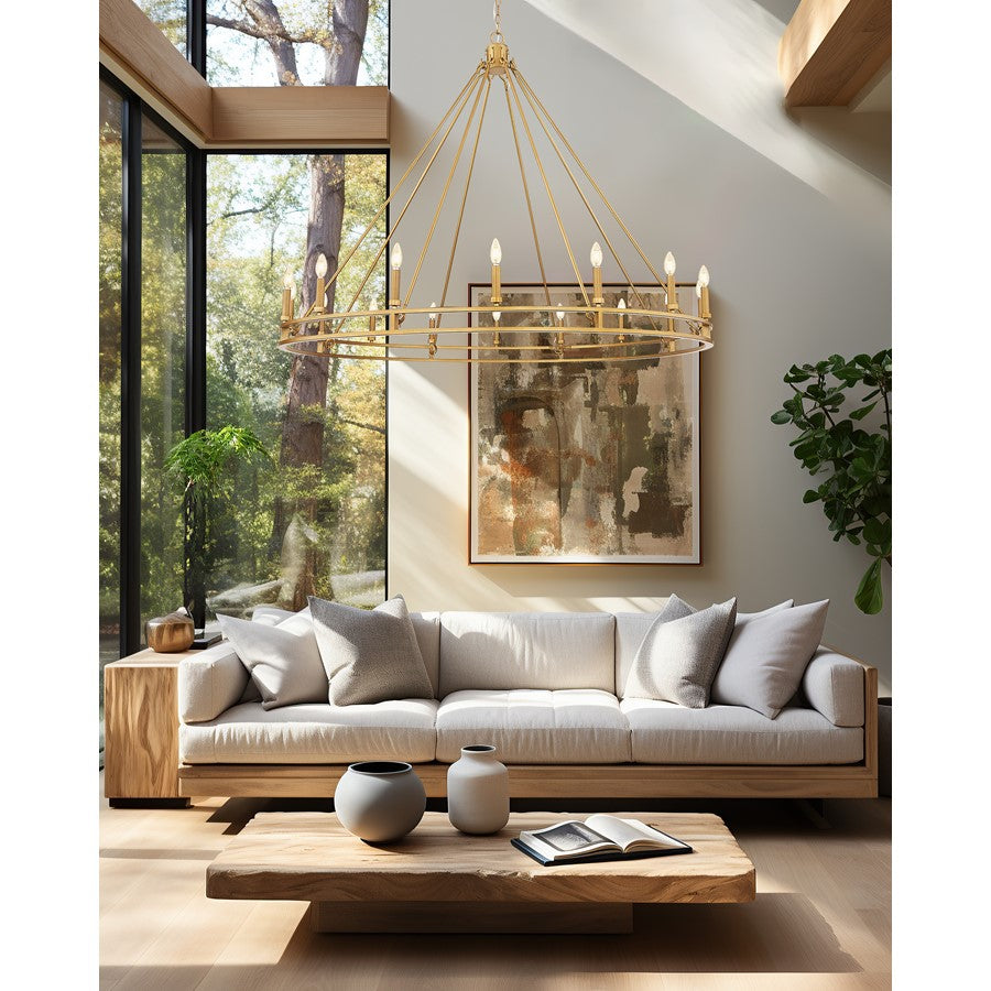 Z-Lite Dennison 60in 16-Light Chandelier | Transitional Signature Brass Steel | Dining Room & Great Room | 60 x 60 x 49 in | Model 4005-16SBR