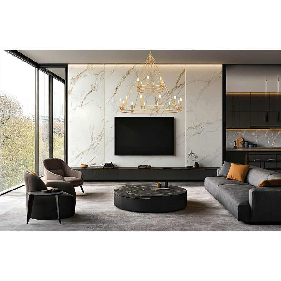 Z-Lite Dennison 47.5in 18-Light Chandelier | Transitional Signature Brass Steel | Dining Room & Foyer | 47.5 x 47.5 x 39.5 in | Model 4005-18SBR