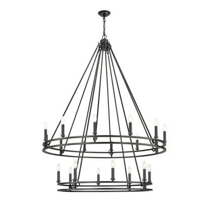 Z-Lite Dennison 47.5in 20-Light Chandelier | Transitional Matte Black Steel | Foyer & Stairwell | 47.5 x 47.5 x 63 in | Model 4005-20MB