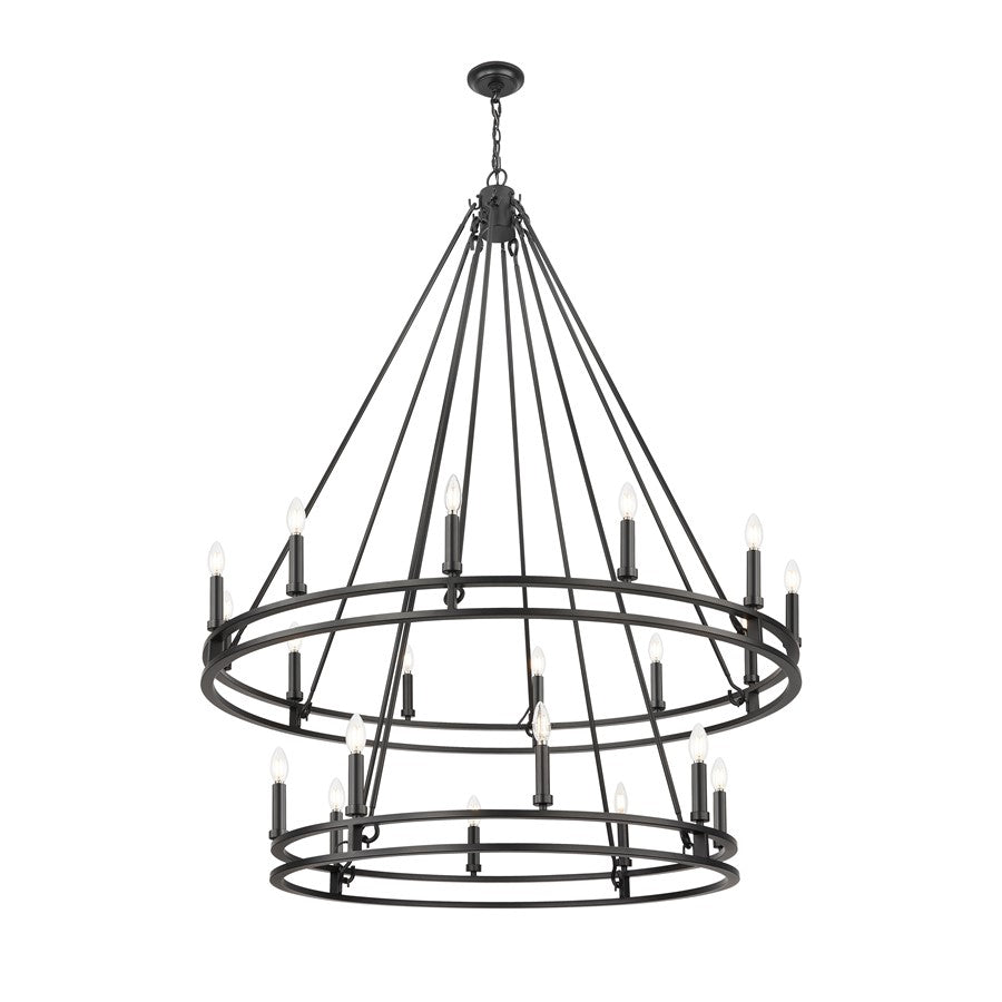 Z-Lite Dennison 47.5in 20-Light Chandelier | Transitional Matte Black Steel | Foyer & Stairwell | 47.5 x 47.5 x 63 in | Model 4005-20MB
