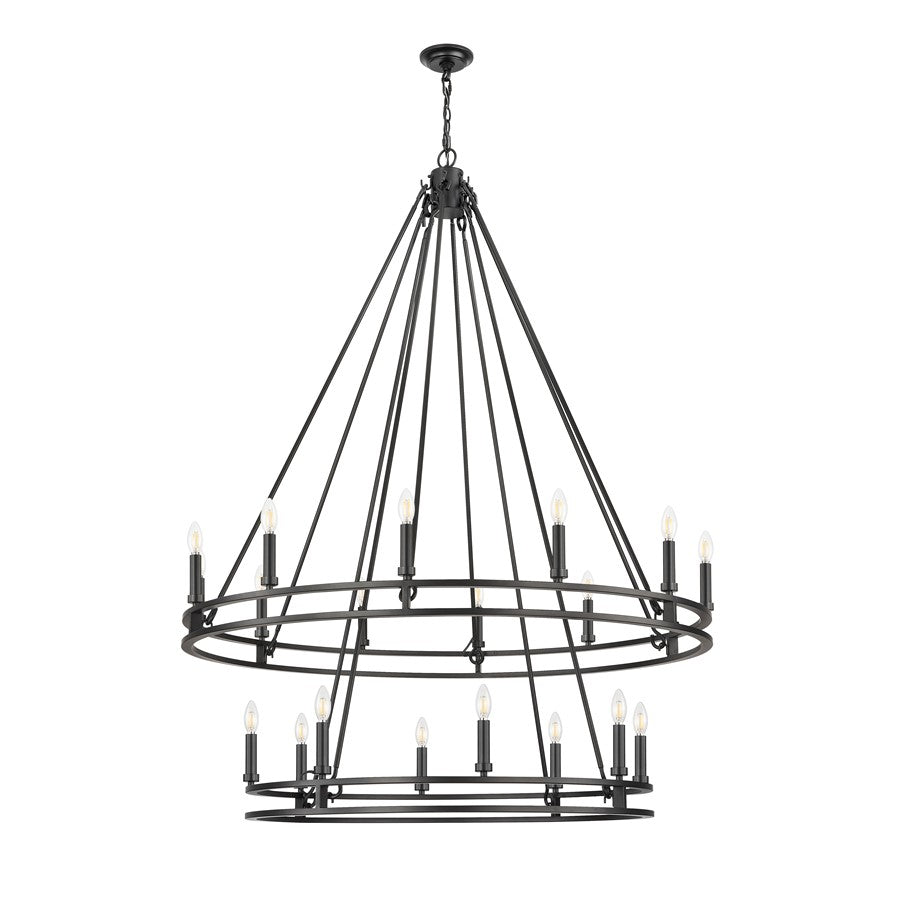 Z-Lite Dennison 47.5in 20-Light Chandelier | Transitional Matte Black Steel | Foyer & Stairwell | 47.5 x 47.5 x 63 in | Model 4005-20MB