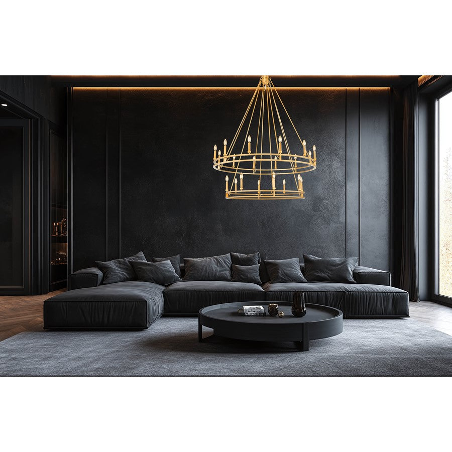 Z-Lite Dennison 47.5in 20-Light Chandelier | Transitional Signature Brass Steel | Dining Room & Entryway | 47.5 x 47.5 x 63 in | Model 4005-20SBR