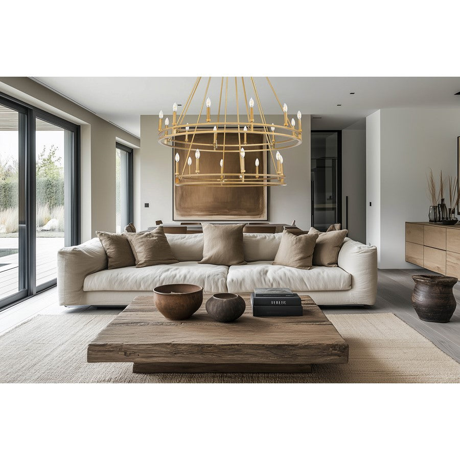 Z-Lite Dennison 47.5in 20-Light Chandelier | Transitional Signature Brass Steel | Dining Room & Entryway | 47.5 x 47.5 x 63 in | Model 4005-20SBR