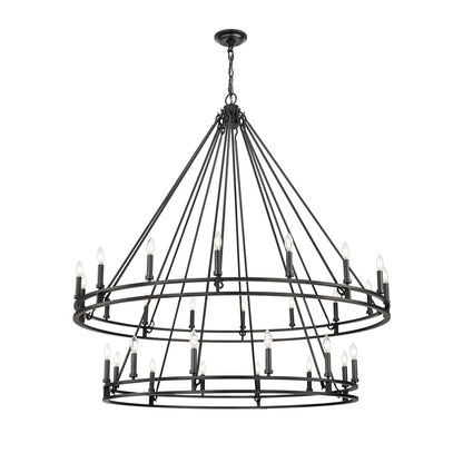 Z-Lite Dennison 60in 28-Light Chandelier | Transitional Matte Black Steel and Matte Black Steel | Grand Staircase & Foyer | Model 4005-28MB