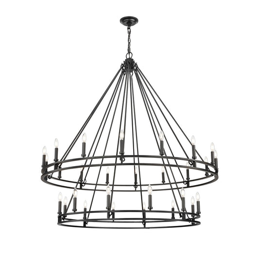 Z-Lite Dennison 60in 28-Light Chandelier | Transitional Matte Black Steel and Matte Black Steel | Grand Staircase & Foyer | Model 4005-28MB
