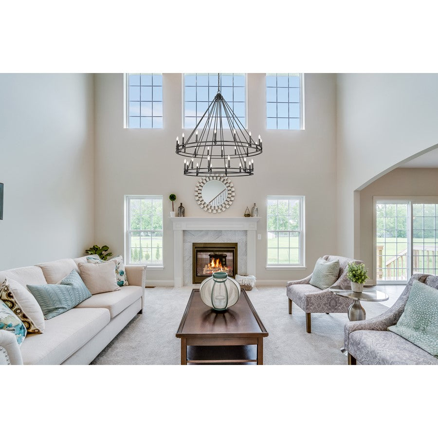 Z-Lite Dennison 60in 28-Light Chandelier | Transitional Matte Black Steel and Matte Black Steel | Grand Staircase & Foyer | Model 4005-28MB