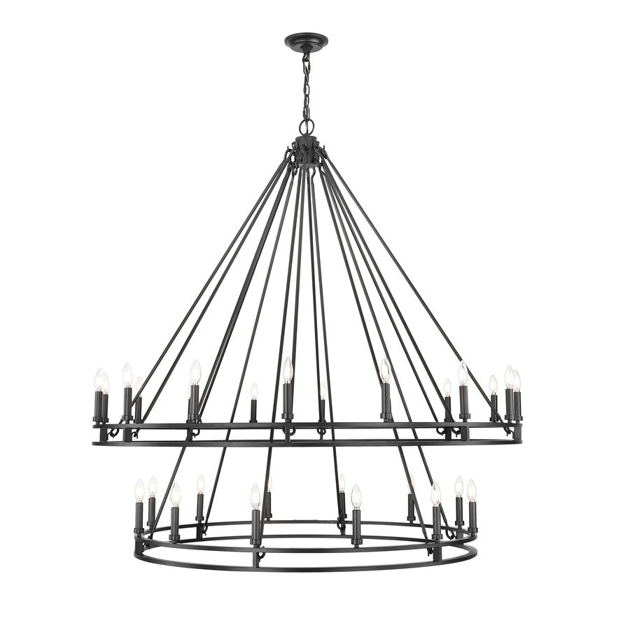 Z-Lite Dennison 60in 28-Light Chandelier | Transitional Matte Black Steel and Matte Black Steel | Grand Staircase & Foyer | Model 4005-28MB