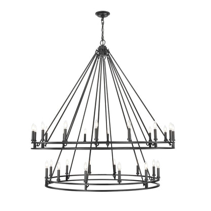 Z-Lite Dennison 60in 28-Light Chandelier | Transitional Matte Black Steel and Matte Black Steel | Grand Staircase & Foyer | Model 4005-28MB