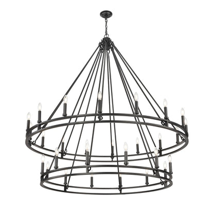 Z-Lite Dennison 60in 28-Light Chandelier | Transitional Matte Black Steel and Matte Black Steel | Grand Staircase & Foyer | Model 4005-28MB