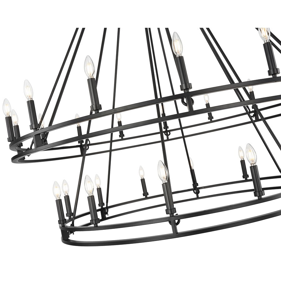 Z-Lite Dennison 60in 28-Light Chandelier | Transitional Matte Black Steel and Matte Black Steel | Grand Staircase & Foyer | Model 4005-28MB