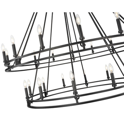 Z-Lite Dennison 60in 28-Light Chandelier | Transitional Matte Black Steel and Matte Black Steel | Grand Staircase & Foyer | Model 4005-28MB
