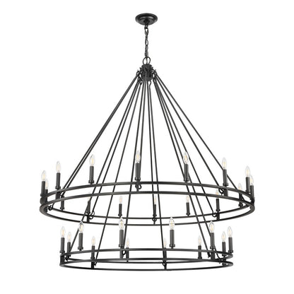 Z-Lite Dennison 60in 28-Light Chandelier | Transitional Matte Black Steel and Matte Black Steel | Grand Staircase & Foyer | Model 4005-28MB