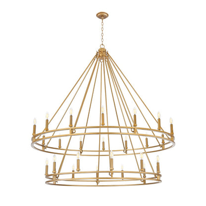 Z-Lite Dennison 60in 28-Light Chandelier | Transitional Signature Brass Steel | Great Room & Oversized Foyer | 60 x 60 x 61 in | Model 4005-28SBR