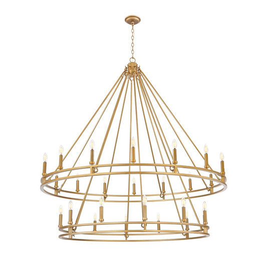 Z-Lite Dennison 60in 28-Light Chandelier | Transitional Signature Brass Steel | Great Room & Oversized Foyer | 60 x 60 x 61 in | Model 4005-28SBR