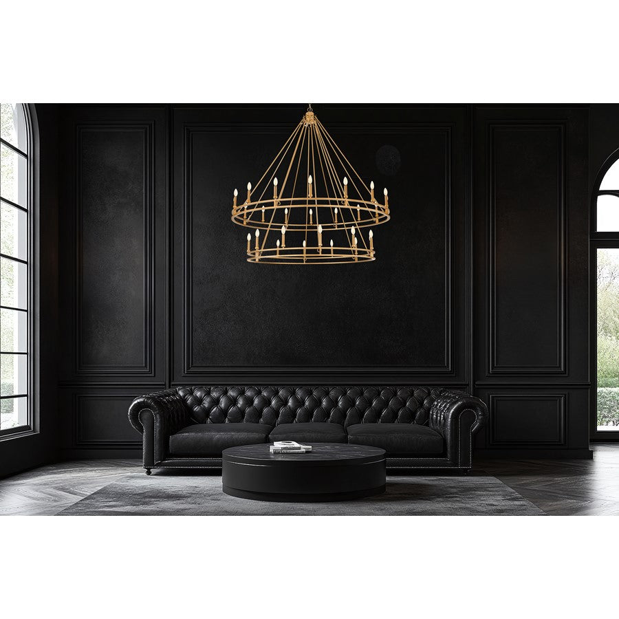 Z-Lite Dennison 60in 28-Light Chandelier | Transitional Signature Brass Steel | Great Room & Oversized Foyer | 60 x 60 x 61 in | Model 4005-28SBR