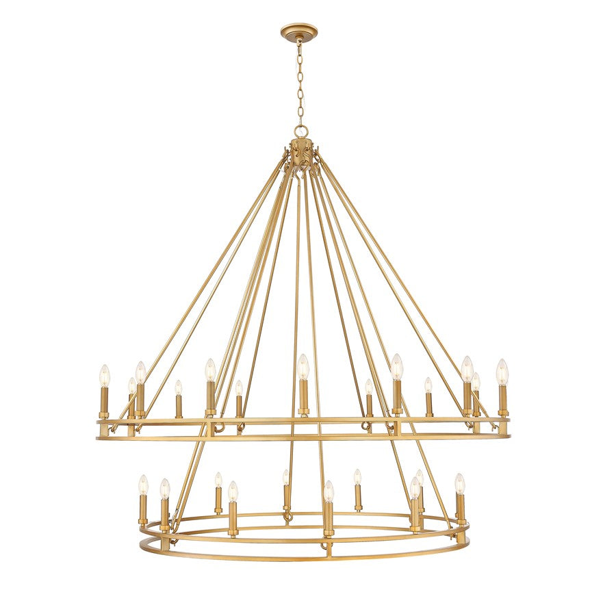 Z-Lite Dennison 60in 28-Light Chandelier | Transitional Signature Brass Steel | Great Room & Oversized Foyer | 60 x 60 x 61 in | Model 4005-28SBR