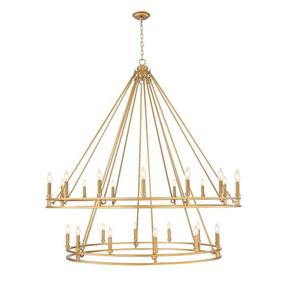 Z-Lite Dennison 60in 28-Light Chandelier | Transitional Signature Brass Steel | Great Room & Oversized Foyer | 60 x 60 x 61 in | Model 4005-28SBR