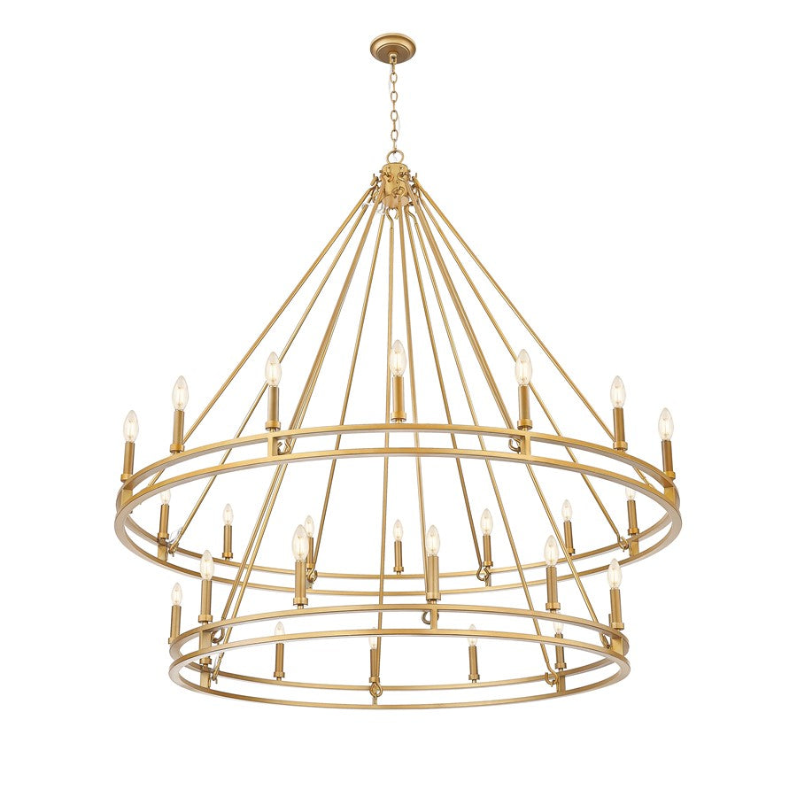 Z-Lite Dennison 60in 28-Light Chandelier | Transitional Signature Brass Steel | Great Room & Oversized Foyer | 60 x 60 x 61 in | Model 4005-28SBR