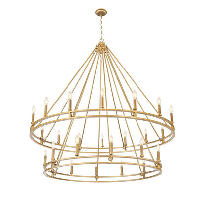 Z-Lite Dennison 60in 28-Light Chandelier | Transitional Signature Brass Steel | Great Room & Oversized Foyer | 60 x 60 x 61 in | Model 4005-28SBR