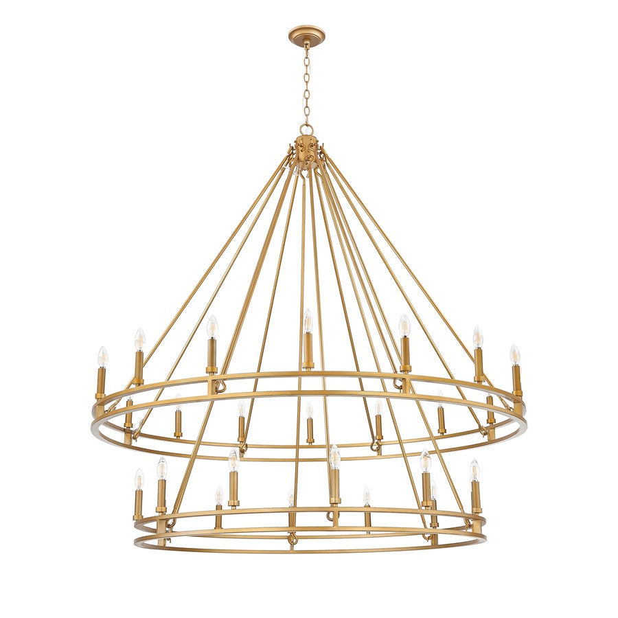 Z-Lite Dennison 60in 28-Light Chandelier | Transitional Signature Brass Steel | Great Room & Oversized Foyer | 60 x 60 x 61 in | Model 4005-28SBR