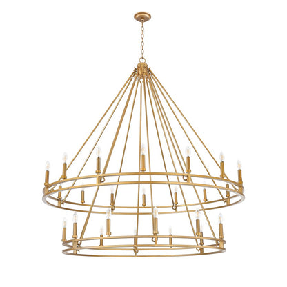 Z-Lite Dennison 60in 28-Light Chandelier | Transitional Signature Brass Steel | Great Room & Oversized Foyer | 60 x 60 x 61 in | Model 4005-28SBR