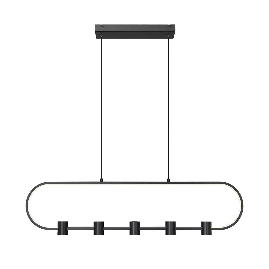 Z-Lite Saros 1 Light 42" Linear Chandelier, Matte Black/White