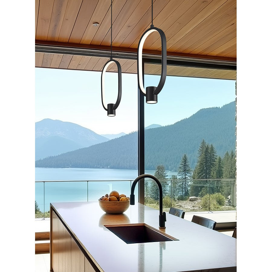 Z-Lite Saros 1 Light 7" Pendant, Matte Black/White