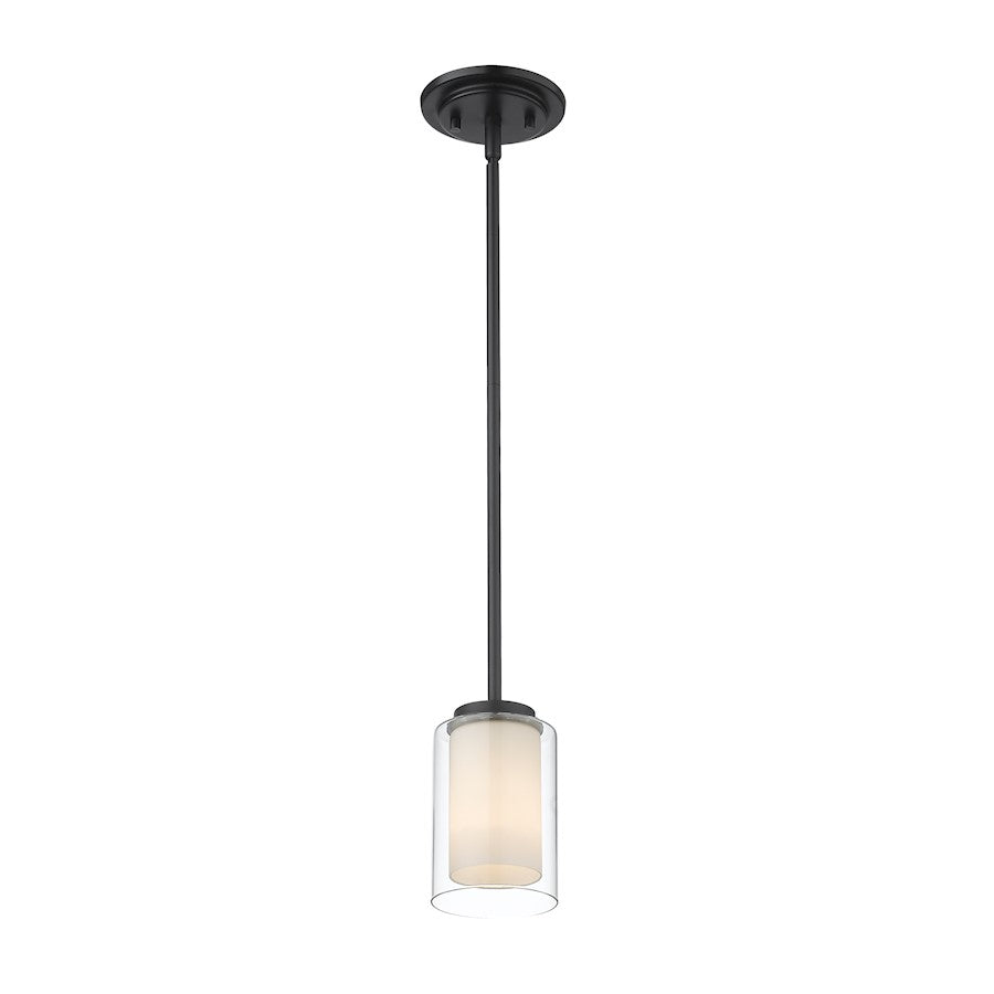 1 Light 54" Mini Pendant, Black, Inner White