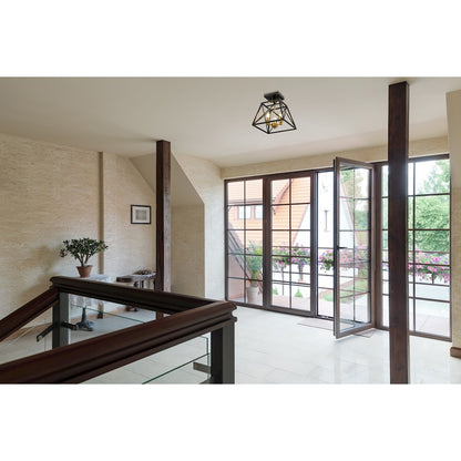 Z-Lite Trestle 3 Light Semi Flush Mount, Matte Black/Olde Brass