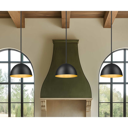 Z-Lite Vega 1 Light 12" Pendant, Matte Black/Matte Black/Gold