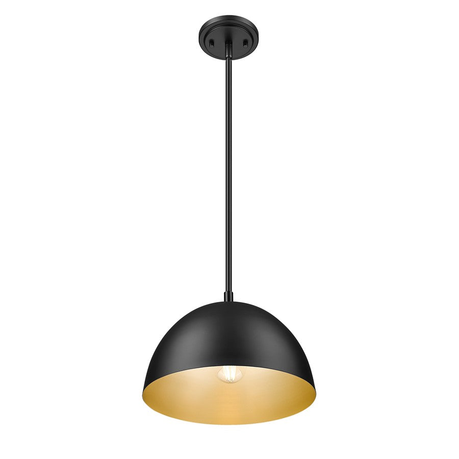 Z-Lite Vega 1 Light 12" Pendant, Matte Black/Matte Black/Gold