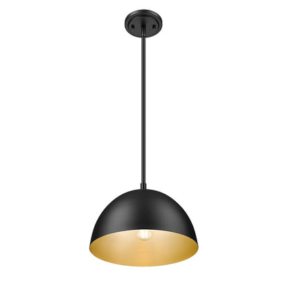 Z-Lite Vega 1 Light 12" Pendant, Matte Black/Matte Black/Gold