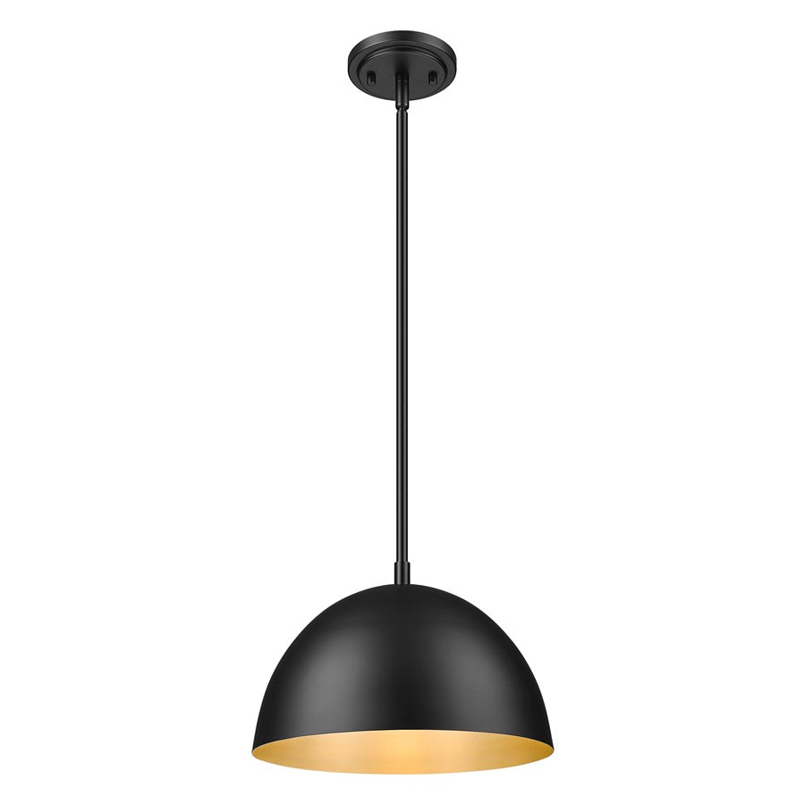 Z-Lite Vega 1 Light 12" Pendant, Matte Black/Matte Black/Gold