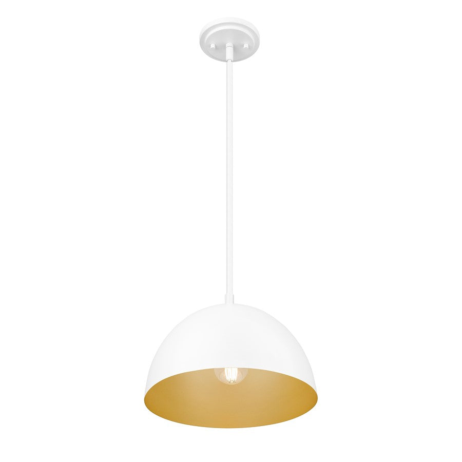 Z-Lite Vega 1 Light 12" Pendant, Matte White/Matte White/Gold
