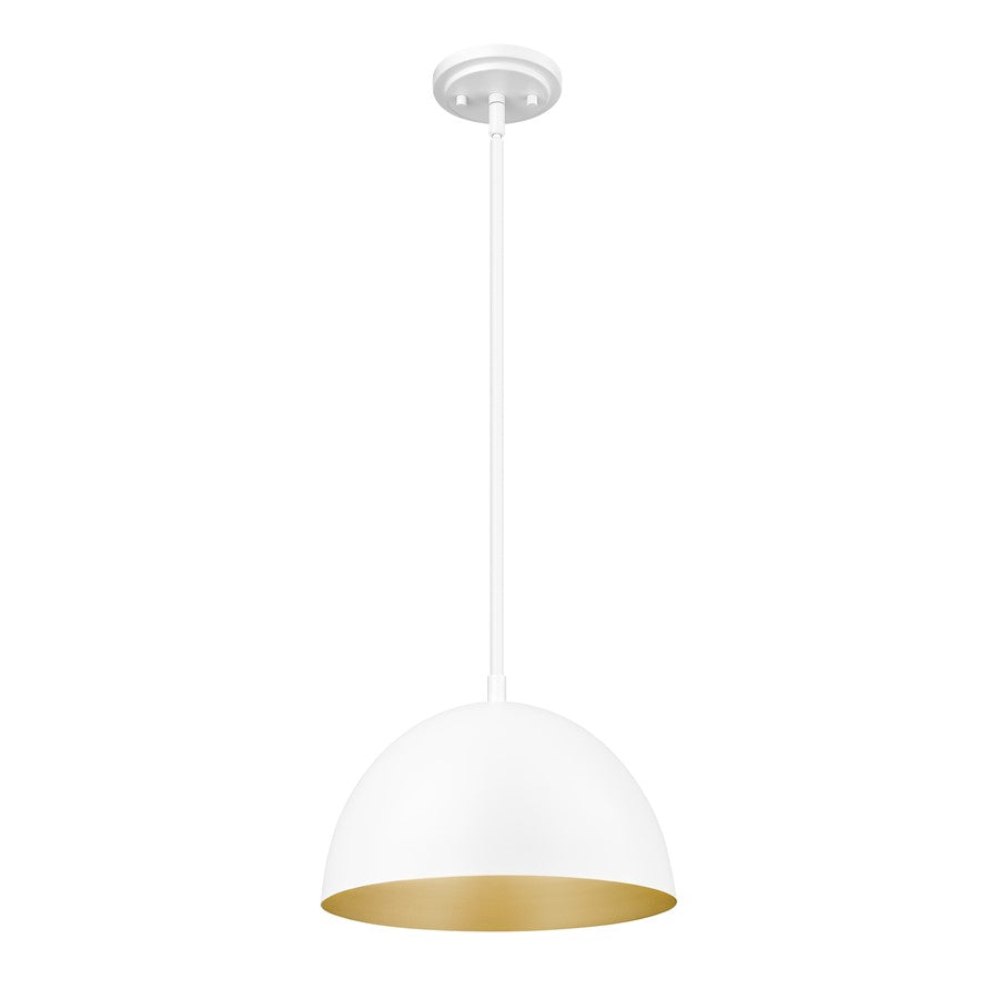 Z-Lite Vega 1 Light 12" Pendant, Matte White/Matte White/Gold