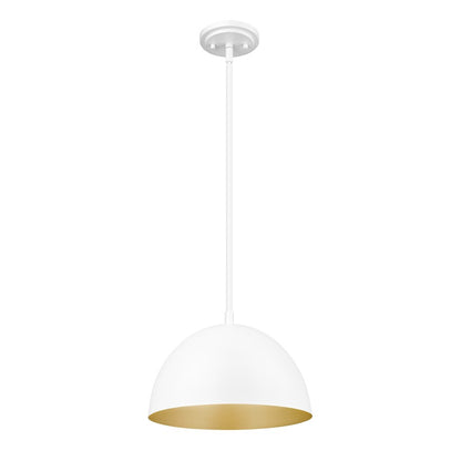 Z-Lite Vega 1 Light 12" Pendant, Matte White/Matte White/Gold